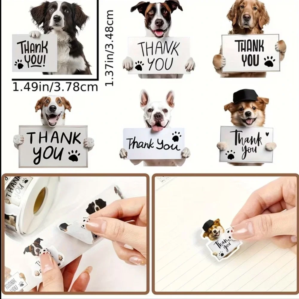 Thank You Dog Sticker Roll, 500 pcs, NEW